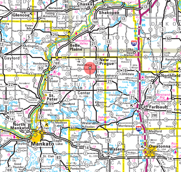Minnesota State Highway Map of the Heidelberg Minnesota area 