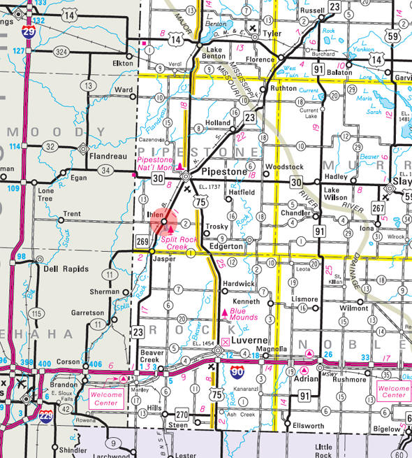 Minnesota State Highway Map of the Ihlen Minnesota area 