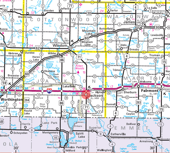 Minnesota State Highway Map of the Jackson Minnesota area