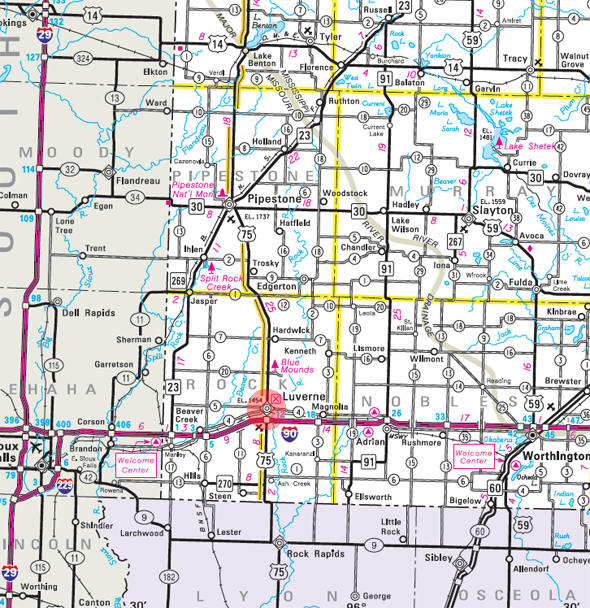 Minnesota State Highway Map of the Luverne Minnesota area 