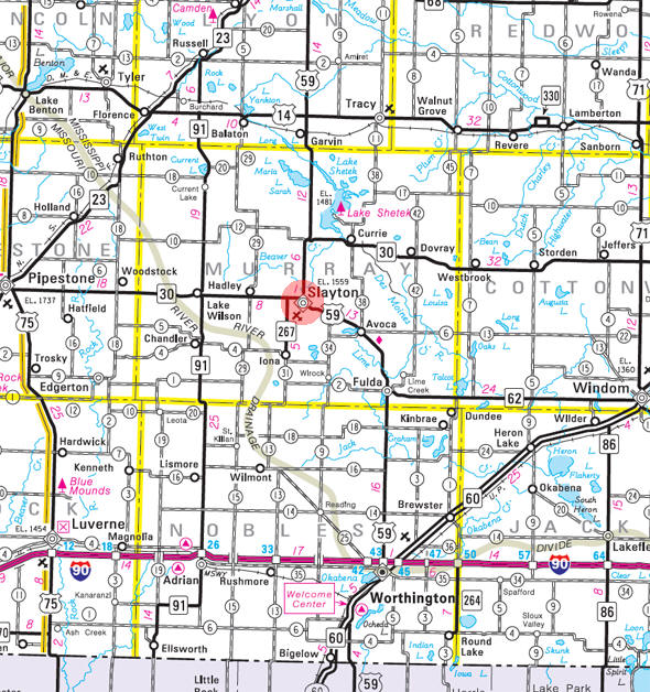 Minnesota State Highway Map of the Slayton Minnesota area