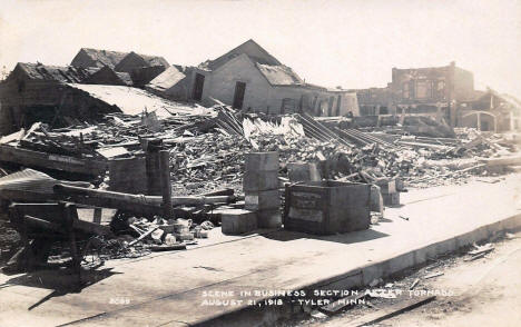 Scene in Business District after tornado, Tyler Minnesota, August 21st 1918