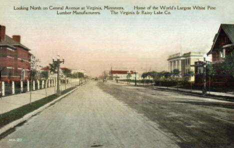 Looking north on Central Avenue, Virginia Minnesota, 1910's