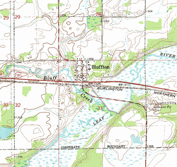 Topographic map of the Bluffton Minnesota area