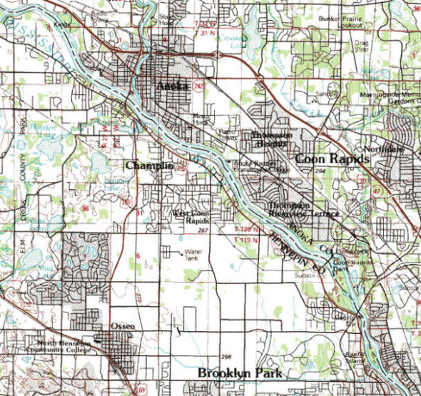 Topographic map of the Champlin Minnesota area