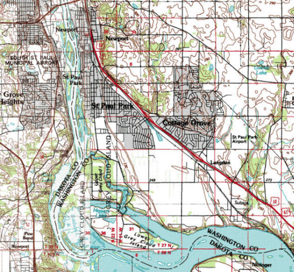 Topographic map of the Cottage Grove Minnesota area
