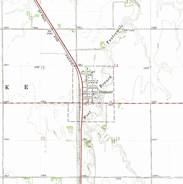 Topographic map of the Dumont Minnesota area