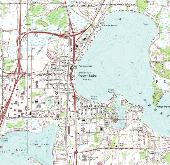 Topographic map of the Forest Lake Minnesota area