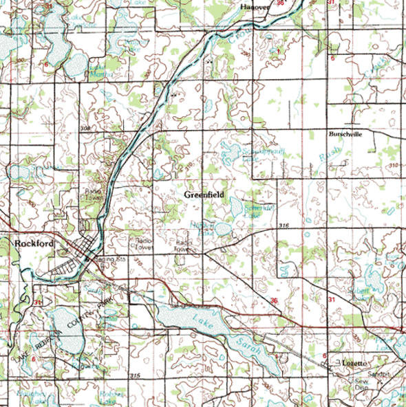 Topographic map of the Greenfield Minnesota area