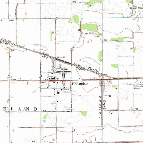 Topographic map of the Hollandale Minnesota area