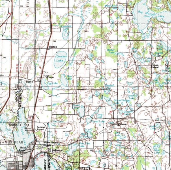 Topographic map of the Hugo Minnesota area