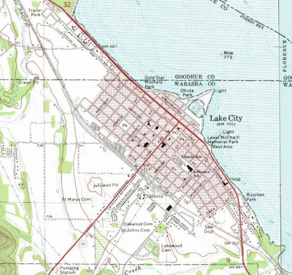Topographic map of the Lake City Minnesota area