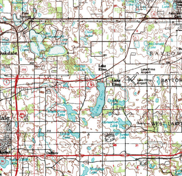 Topographic map of the Lake Elmo Minnesota area