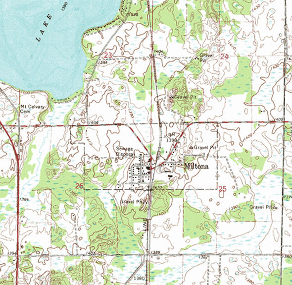 Topographic map of the Miltona Minnesota area