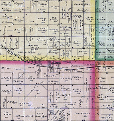 Freeborn County Plat Map of the Alden, Minnesota area, 1878