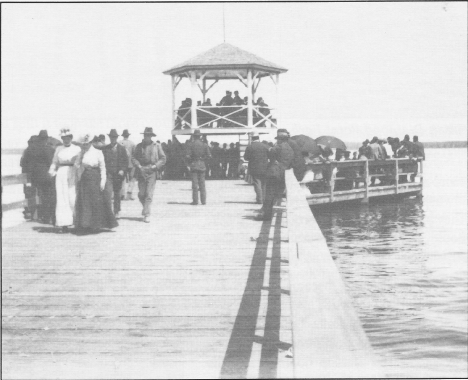 Bandstand on Third Street dock in Bemidji Minnesota around 1901.