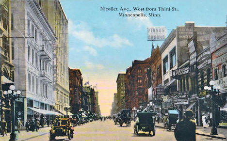 Nicollet Avenue looking west from Third Street, Minneapolis Minnesota, 1913