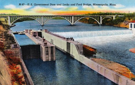 Lock and Dam with Ford Bridge in background, Minneapolis, Minnesota, 1942