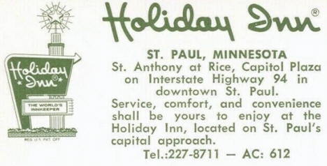 Night view, Holiday Inn, 161 St. Anthony, St. Paul, Minnesota, 1967