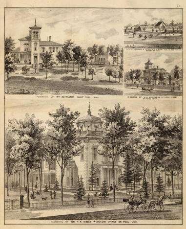 Residences of H.H. Sibley, Wm. Nettleton, J.A. Wheelock, St. Paul and Greenhouse & nursery of L.M. Ford, Ramsey County, Minnesota, 1874