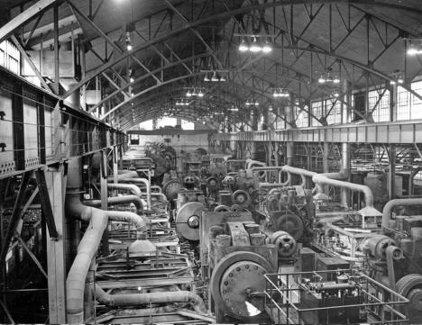 Cattle Barn interior when used as a World War II airplane propeller plant, Minnesota State Fair, 1945