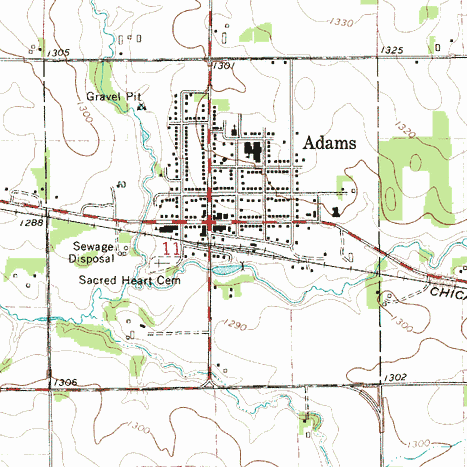 Topographic map of the Adama Minnesota area