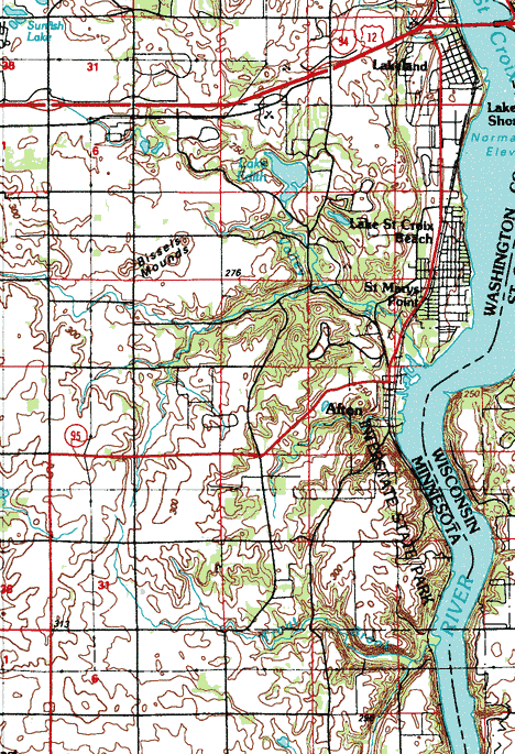 Topographic map of the Afton Minnesota area