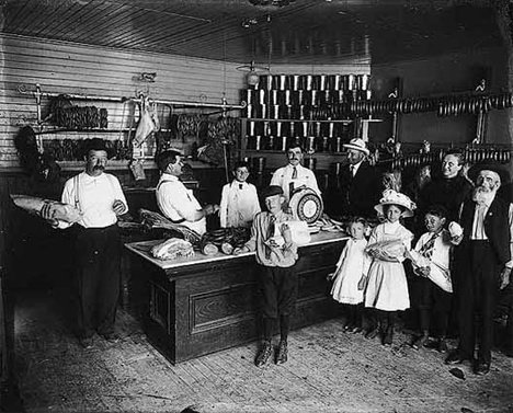 Interior of the Albany Meat Market, Albany Minnesota, 1911