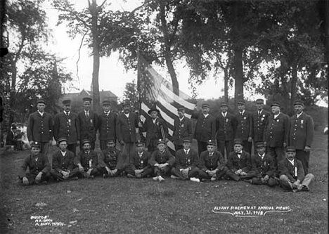 Albany firemen at annual picnic, Albany Minnesota, 1918