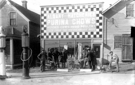 Men in front of store, Albany Minnesota, 1920