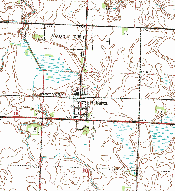 Topographic map of the Alberta Minnesota area