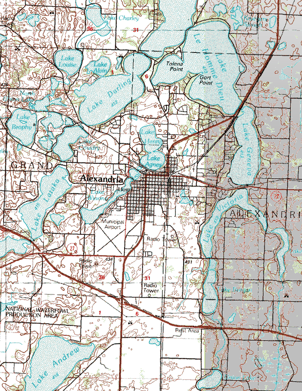 Topographic map of the Alexandria Minnesota area
