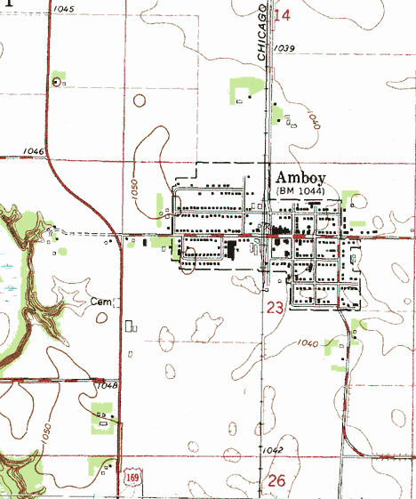 Topographic map of the Amboy Minnesota area