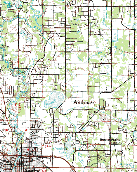 Topographic map of the Andover Minnesota area