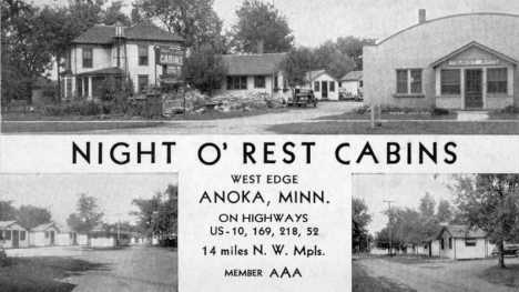 Night O' Rest Cabins, Anoka Minnesota, 1940's