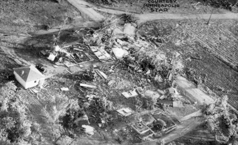 Aerial view of Anoka after tornado hit, 1939