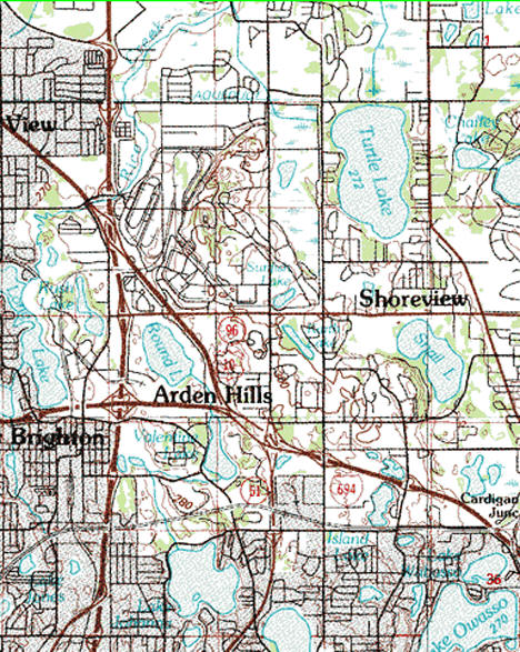 Topographic map of the Arden Hills Minnesota area