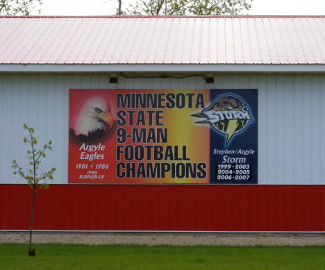 State Football Champions sign on building, Argyle Minnesota, 2008