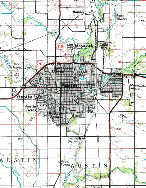 Topographic map of the Austin Minnesota area