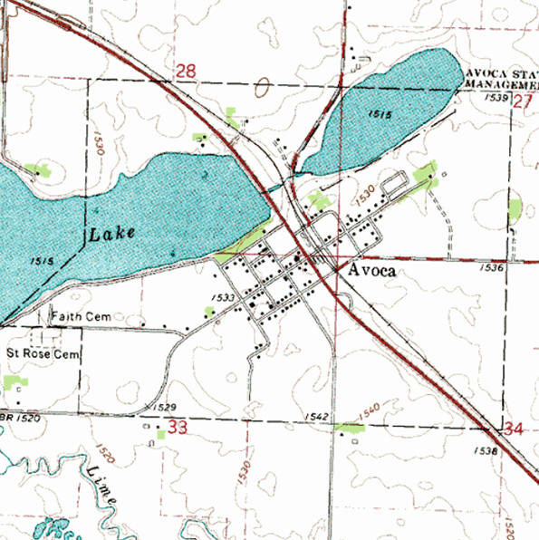 Topographic map of the Avoca Minnesota area