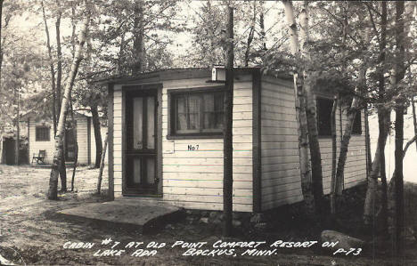 Cabin #7 at Old Point Comfort Resort on Lake Ada, Backus Minnesota, 1956