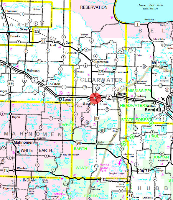 Minnesota State Highway Map of the Bagley Minnesota area