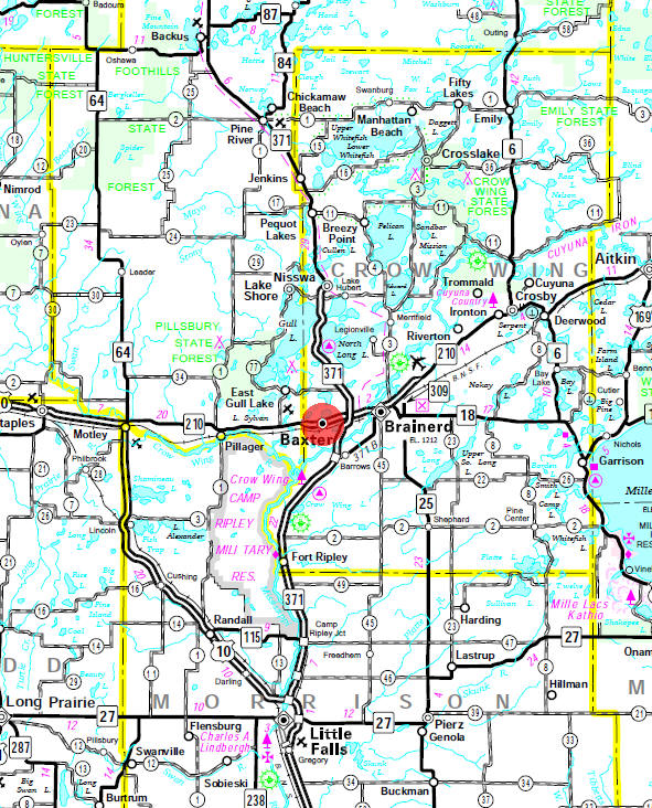 Minnesota State Highway Map of the Baxter Minnesota area