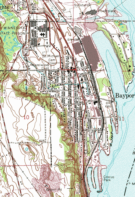 Topographic map of the Bayport Minnesota area