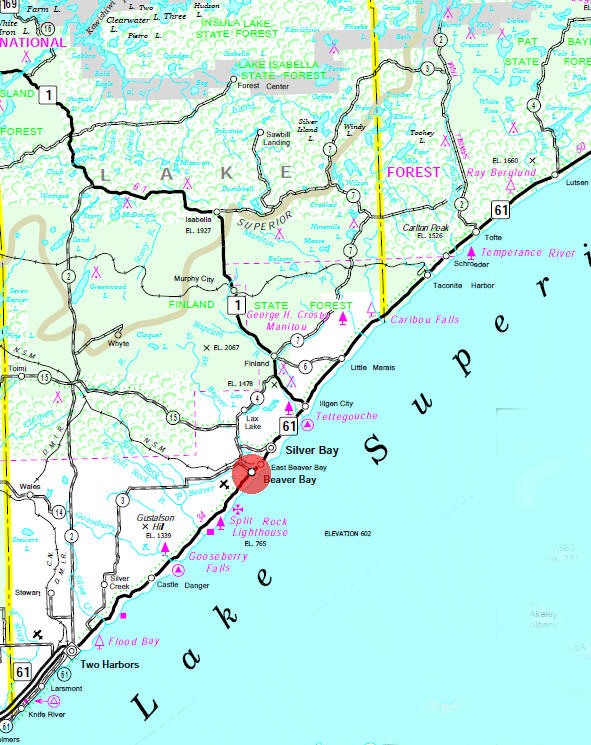 Minnesota State Highway Map of the Beaver Bay Minnesota area