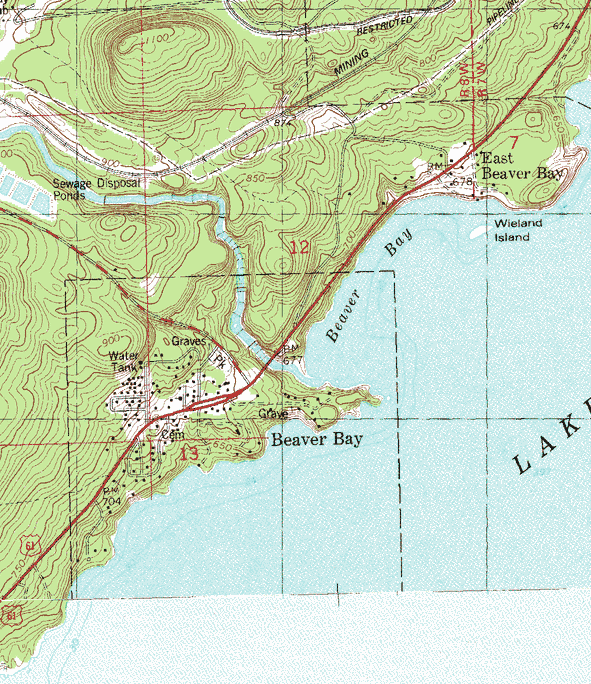 Topographic map of the Beaver Bay Minnesota area