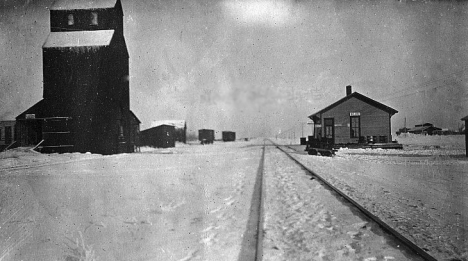 Railroad Depot and Elevator, Bejou Minnesota, 1910's
