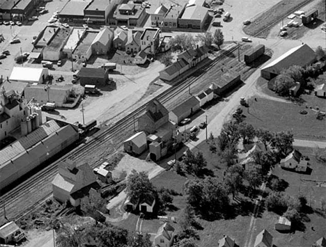 Aerial view, Elevator and surrounding area, Belgrade Minnesota, 1971