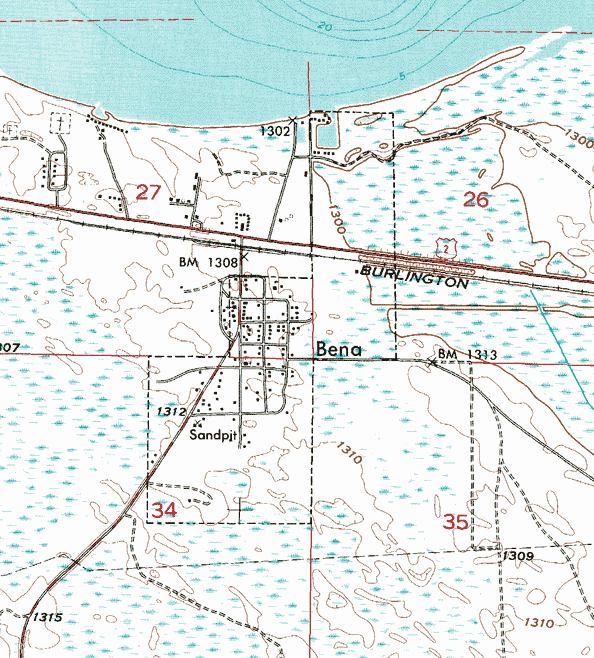 Topographic map of the Bena Minnesota area