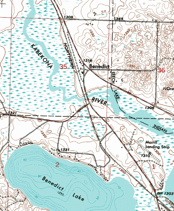 Topographic map of the Benedict Minnesota area